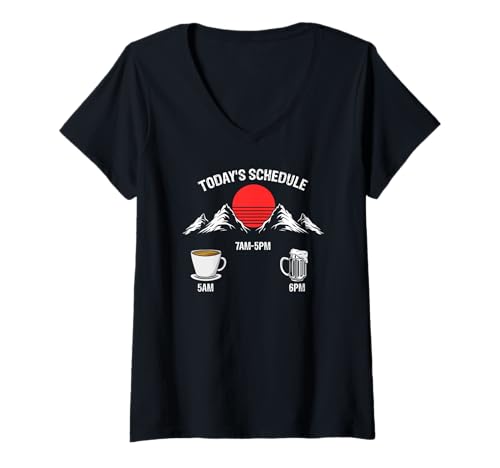 Damen Lustiger Tagesplan Kaffee Arbeit Bier Sonne T-Shirt mit V-Ausschnitt Damen Lustiger Tagesplan Kaffee Arbeit Bier Sonne T-Shirt mit V-Ausschnitt von Wanderfreunde Kaffee Fans Freizeitlustig