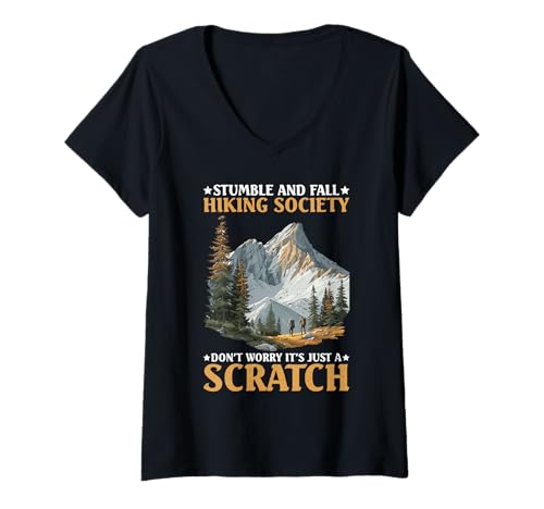 Damen Stumble and Fall Hiking Club Just A Scratch No Worry - T-Shirt mit V-Ausschnitt Damen Stumble and Fall Hiking Club Just A Scratch No Worry - T-Shirt mit V-Ausschnitt von Wanderhumor Trail Bloopers Club