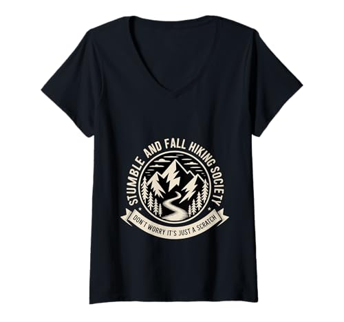 Damen Stumble and Fall Hiking Club Just A Scratch No Worry - T-Shirt mit V-Ausschnitt Damen Stumble and Fall Hiking Club Just A Scratch No Worry - T-Shirt mit V-Ausschnitt von Wanderhumor Trail Bloopers Club