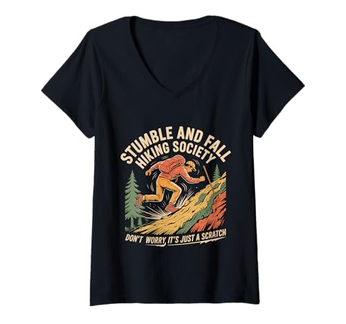 Damen Stumble and Fall Hiking Club Just A Scratch No Worry - T-Shirt mit V-Ausschnitt Damen Stumble and Fall Hiking Club Just A Scratch No Worry - T-Shirt mit V-Ausschnitt von Wanderhumor Trail Bloopers Club