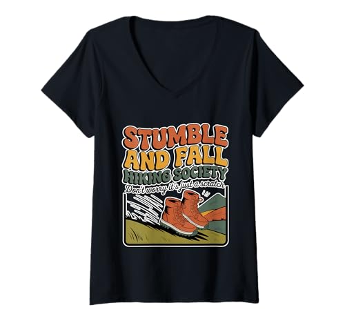 Damen Stumble and Fall Hiking Club Just A Scratch No Worry - T-Shirt mit V-Ausschnitt Damen Stumble and Fall Hiking Club Just A Scratch No Worry - T-Shirt mit V-Ausschnitt von Wanderhumor Trail Bloopers Club