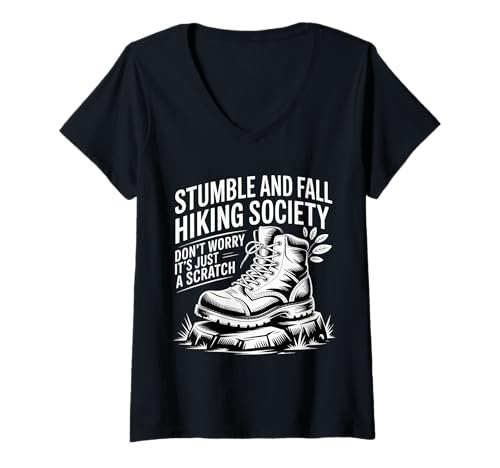 Damen Stumble and Fall Hiking Club Just A Scratch No Worry |- T-Shirt mit V-Ausschnitt Damen Stumble and Fall Hiking Club Just A Scratch No Worry |- T-Shirt mit V-Ausschnitt von Wanderhumor Trail Bloopers Club