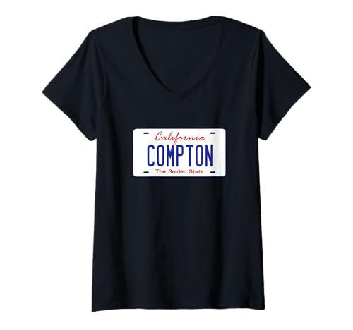 Damen Compton California Kennzeichen T-Shirt mit V-Ausschnitt Damen Compton California Kennzeichen T-Shirt mit V-Ausschnitt von Wandering Around