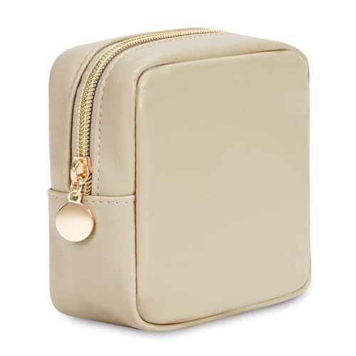 Kleine Kosmetiktasche Schminktasche Klein für Handtasche Mini Make Up Tasche Damen PU Leder Tragbare Makeup Bag mit Reißverschluss, Beige (Patent Angemeldet) von Wandering Nature