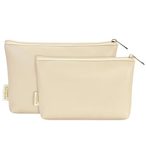 Kosmetiktasche Klein Schminktasche Klein für Handtasche 2 Stück Kleine Make Up Tasche Damen PU Leder Tragbare Makeup Bag 2Pcs mit Reißverschluss, Beige (Patent Angemeldet) von Wandering Nature