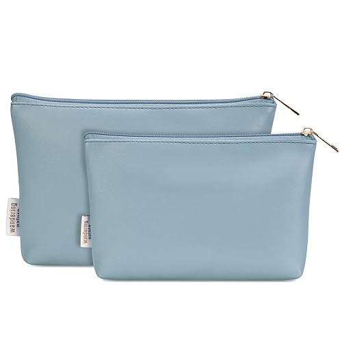 Kosmetiktasche Klein Schminktasche Klein für Handtasche 2 Stück Kleine Make Up Tasche Damen PU Leder Tragbare Makeup Bag 2Pcs mit Reißverschluss, Blau (Patent Angemeldet) von Wandering Nature