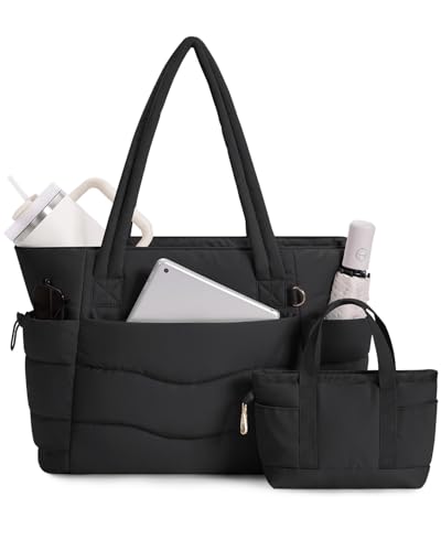 Wandering Nature Arbeitstasche mit Getränkehalter, Krankenschwestertasche, 2er-Set, 15,6 Zoll Laptopfach & Trolley-Tasche für Damen, Reisen, Schwarz, Large von Wandering Nature