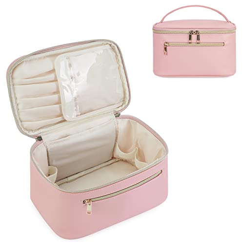 Wandering Nature Kosmetiktasche Damen Reise Schminktasche Groß Make Up Tasche Organizer mit Bürstenfach Kulturtasche PU Leder Tragbare Makeup Bag, Rosa (Patent Angemeldet) von Wandering Nature