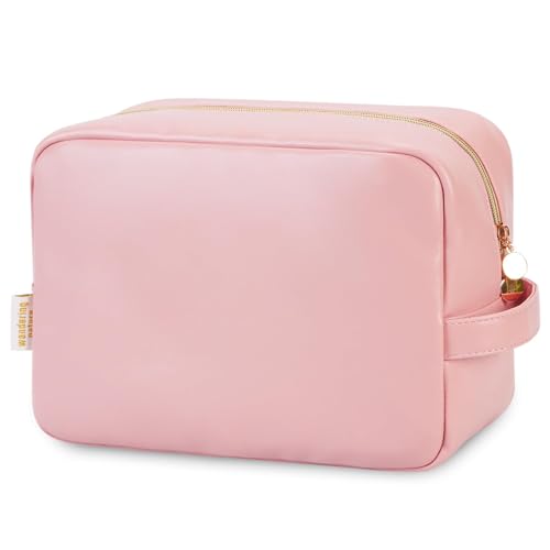 Wandering Nature Make-up-Tasche für Geldbörse, Kosmetiktaschen für Damen, Make-Up-Organizer, Reisetasche mit Einsteckfächern, Öko-veganes Leder, Pink, Large, Make-up-Tasche von Wandering Nature