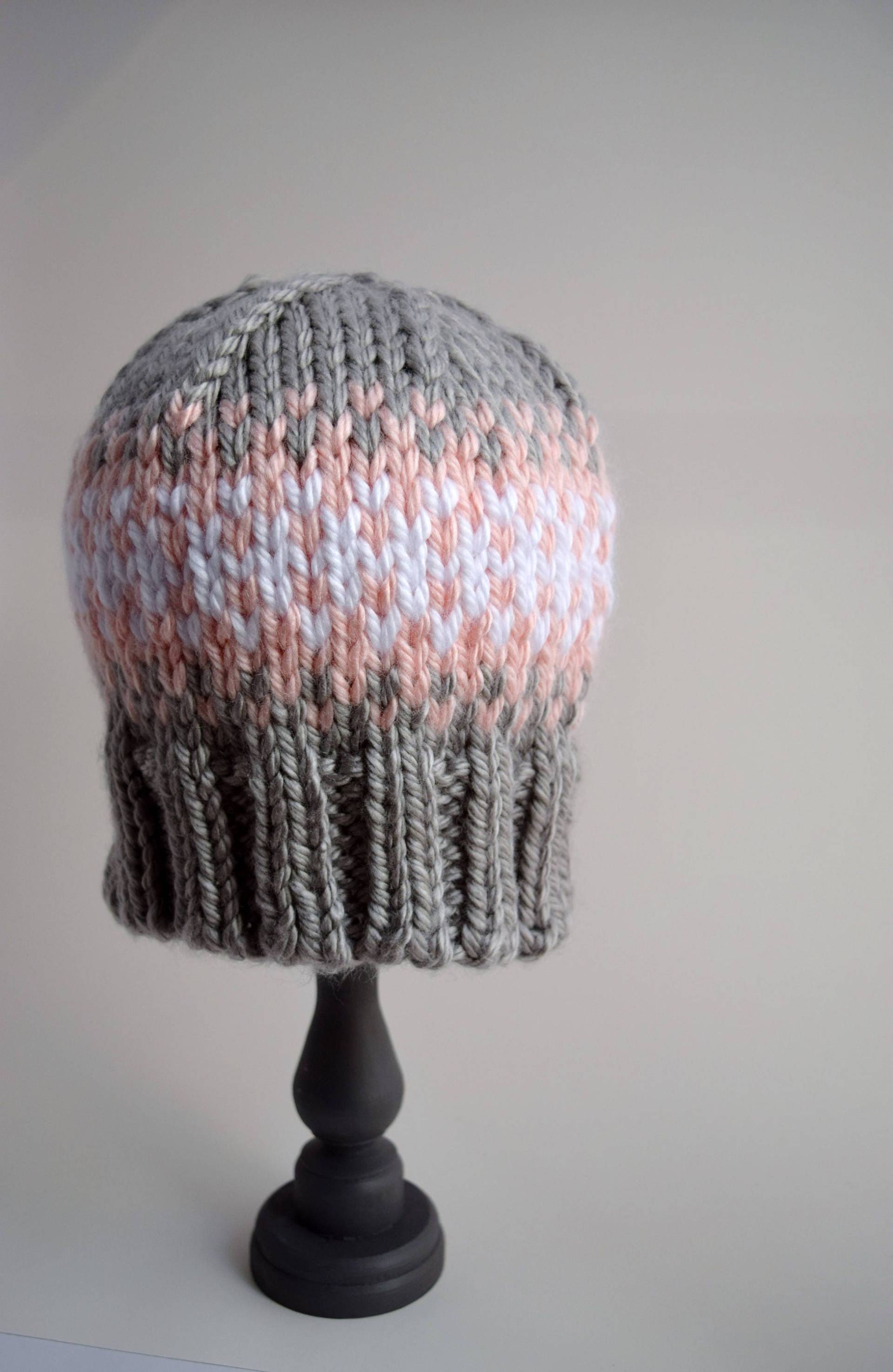 Handgestrickte Fair Isle Beanie Grobstrick Acryl Wintermütze von WanderingNeedleworks