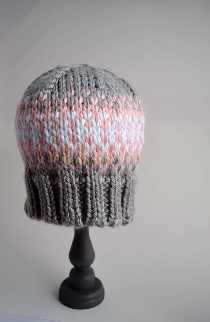 Handgestrickte Fair Isle Beanie Grobstrick Acryl Wintermütze von WanderingNeedleworks