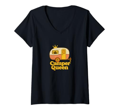 Damen Camper Queen Camping Retro Reise Design für Outdoor T-Shirt mit V-Ausschnitt Damen Camper Queen Camping Retro Reise Design für Outdoor T-Shirt mit V-Ausschnitt von Wanderlust Crown Emporium