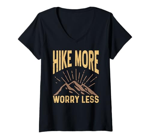 Damen Mehr Wandern Weniger Sorgen Natur Berg Spruch T-Shirt mit V-Ausschnitt Damen Mehr Wandern Weniger Sorgen Natur Berg Spruch T-Shirt mit V-Ausschnitt von Wanderlust Outdoor Motivation Naturfans