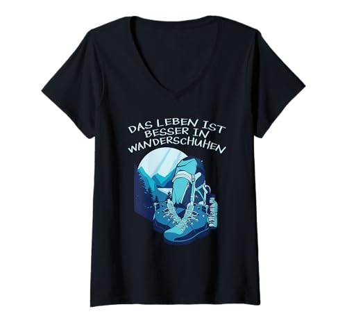 Damen Das Leben Ist Besser In Wanderschuhen - Funny Walker T-Shirt mit V-Ausschnitt Damen Das Leben Ist Besser In Wanderschuhen - Funny Walker T-Shirt mit V-Ausschnitt von Wandern Berg Berge Trekking Bergsteigen Urlaub