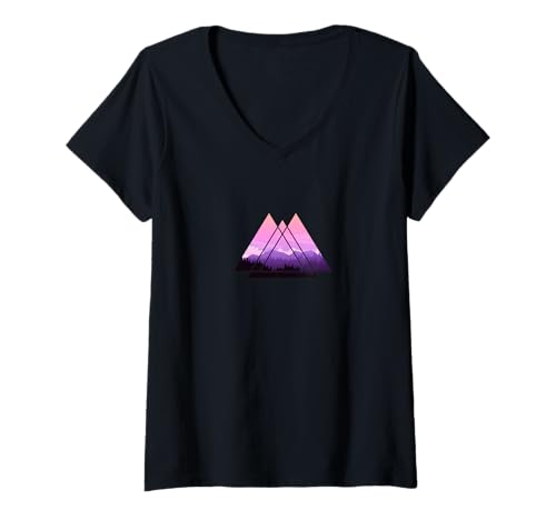 Damen Wandern Berge Outdoor Natur Dreieck Abstrakt Naturliebhaber T-Shirt mit V-Ausschnitt von Wandern Berge Outdoor Natur Dreieck Berg
