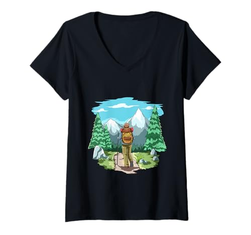 Damen Backpacking Wandern Camping T-Shirt mit V-Ausschnitt Damen Backpacking Wandern Camping T-Shirt mit V-Ausschnitt von Wandern Camping T-Shirts