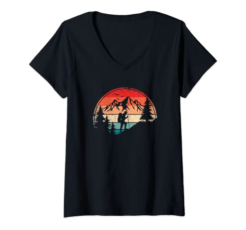 Damen Retro Bergwandern Berge Natur Wandern T-Shirt mit V-Ausschnitt Damen Retro Bergwandern Berge Natur Wandern T-Shirt mit V-Ausschnitt von Wandern Geschenke Zubehör für Bergsteiger
