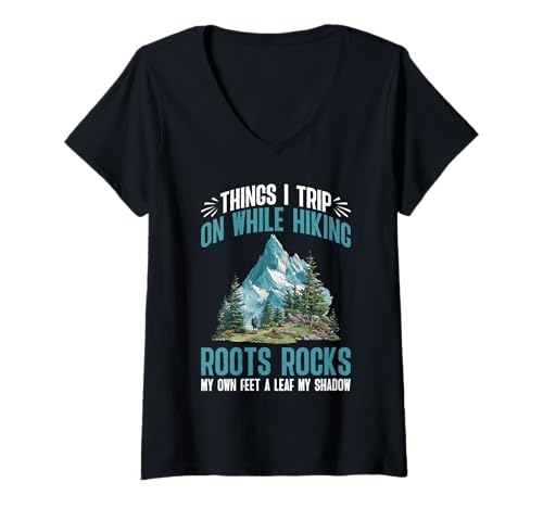 Damen Hiking Trip Hazards Roots Rocks Feet and Shadows - T-Shirt mit V-Ausschnitt Damen Hiking Trip Hazards Roots Rocks Feet and Shadows - T-Shirt mit V-Ausschnitt von Wandern Herbstanfänger Trail Witze