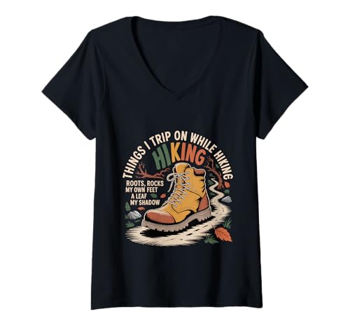Damen Hiking Trip Hazards Roots Rocks Feet and Shadows - T-Shirt mit V-Ausschnitt Damen Hiking Trip Hazards Roots Rocks Feet and Shadows - T-Shirt mit V-Ausschnitt von Wandern Herbstanfänger Trail Witze