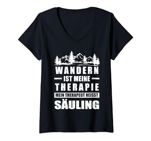 Damen Säuling Berg Gipfelkreuz Berghütte T-Shirt mit V-Ausschnitt von Wandern Natur Berge Spruch Lieblingsberg Gipfel