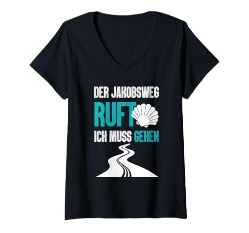 Damen Camino de Santiago Der Jakobsweg Ruft Ich Muss Los T-Shirt mit V-Ausschnitt Damen Camino de Santiago Der Jakobsweg Ruft Ich Muss Los T-Shirt mit V-Ausschnitt von Wandern Pilgern Buen Camino Pilgerer Jakobsweg