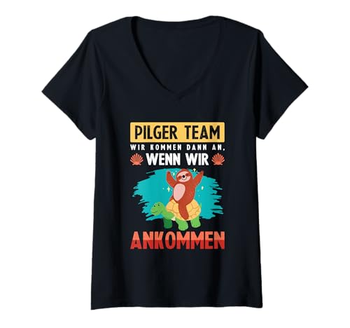 Damen Camino de Santiago Shirt Wandern Pilger Team Angekommen T-Shirt mit V-Ausschnitt Damen Camino de Santiago Shirt Wandern Pilger Team Angekommen T-Shirt mit V-Ausschnitt von Wandern Pilgern Buen Camino Pilgerer Jakobsweg