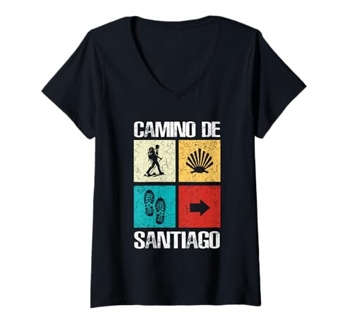 Damen Camino de Santiago Shirt Wandern Pilgern Buen Camino T-Shirt mit V-Ausschnitt Damen Camino de Santiago Shirt Wandern Pilgern Buen Camino T-Shirt mit V-Ausschnitt von Wandern Pilgern Buen Camino Pilgerer Jakobsweg