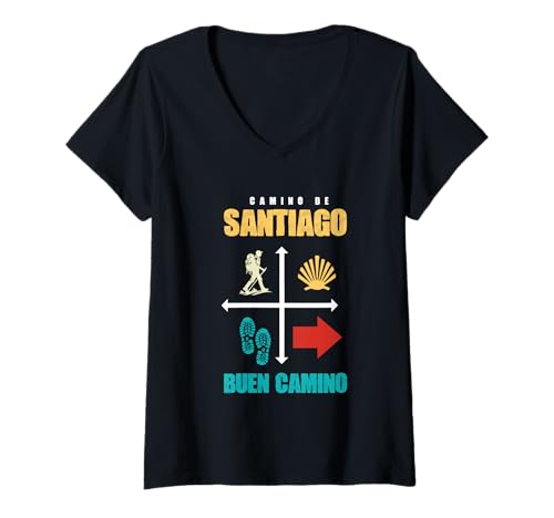 Damen Camino de Santiago Shirt Wandern Pilgern Buen Camino T-Shirt mit V-Ausschnitt Damen Camino de Santiago Shirt Wandern Pilgern Buen Camino T-Shirt mit V-Ausschnitt von Wandern Pilgern Buen Camino Pilgerer Jakobsweg