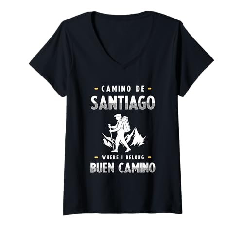 Damen Camino de Santiago Shirt Wandern Pilgern Buen Camino T-Shirt mit V-Ausschnitt Damen Camino de Santiago Shirt Wandern Pilgern Buen Camino T-Shirt mit V-Ausschnitt von Wandern Pilgern Buen Camino Pilgerer Jakobsweg