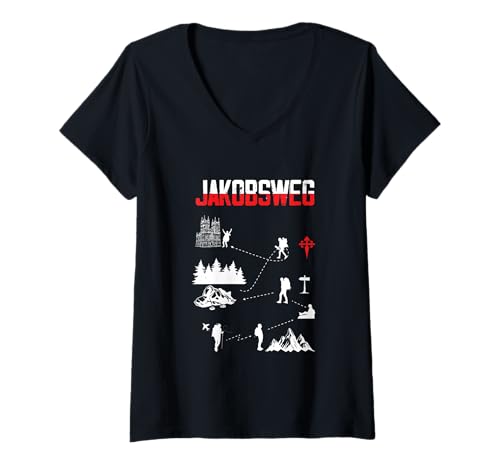Damen Camino de Santiago Shirt Wandern Pilgern Jakobsweg T-Shirt mit V-Ausschnitt Damen Camino de Santiago Shirt Wandern Pilgern Jakobsweg T-Shirt mit V-Ausschnitt von Wandern Pilgern Buen Camino Pilgerer Jakobsweg