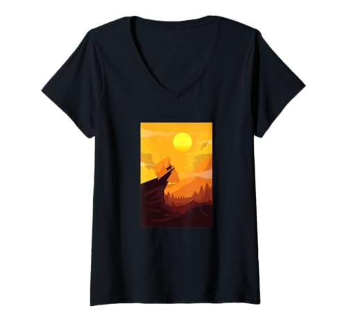 Damen Vintage Sonnenuntergang T-Shirt mit V-Ausschnitt Damen Vintage Sonnenuntergang T-Shirt mit V-Ausschnitt von Wandern Tshirts Lustig Bergsteiger