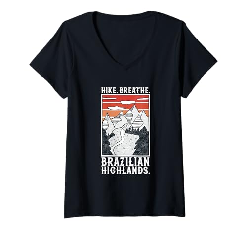 Damen Wandern - Hochland von Brasilien T-Shirt mit V-Ausschnitt Damen Wandern - Hochland von Brasilien T-Shirt mit V-Ausschnitt von Wandern in Brasilien