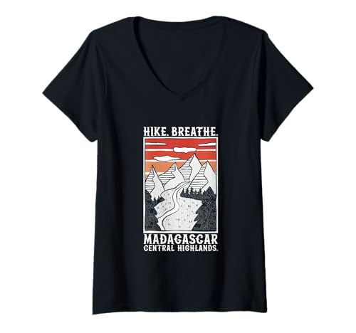 Damen Wandern - Zentralmassiv in Madagaskar T-Shirt mit V-Ausschnitt Damen Wandern - Zentralmassiv in Madagaskar T-Shirt mit V-Ausschnitt von Wandern in Madagaskar