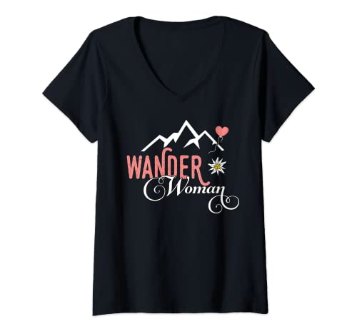 Damen WanderWoman Shirt Damen Wandern Berglust Wander Woman T-Shirt mit V-Ausschnitt Damen WanderWoman Shirt Damen Wandern Berglust Wander Woman T-Shirt mit V-Ausschnitt von Wanderwoman Wander Outfit