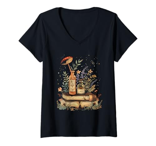 Damen Forest Witch Cottagecore Verzauberte Kräuter und mystische Magie T-Shirt mit V-Ausschnitt Damen Forest Witch Cottagecore Verzauberte Kräuter und mystische Magie T-Shirt mit V-Ausschnitt von Wanderwood Enchantments Forest Witch Cottagecore