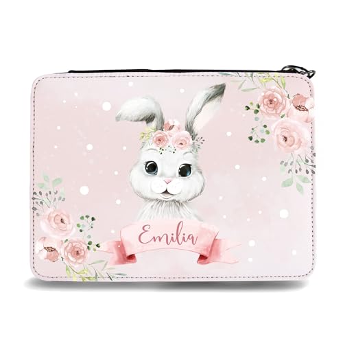 Wandtattoo Loft Gefüllte Federtasche Hase Blumen rosa personalisiert Wunschname Mädchen Schule Einschulung von Wandtattoo Loft