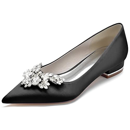 Braut Hochzeitsschuhe Spitz Toe Satin Die Brautschuhe der Frauen Elegant Pumps Women's Court Shoes Sandaletten mit Absatz Hochzeit Heels,Schwarz,41 EU von WangSiwe