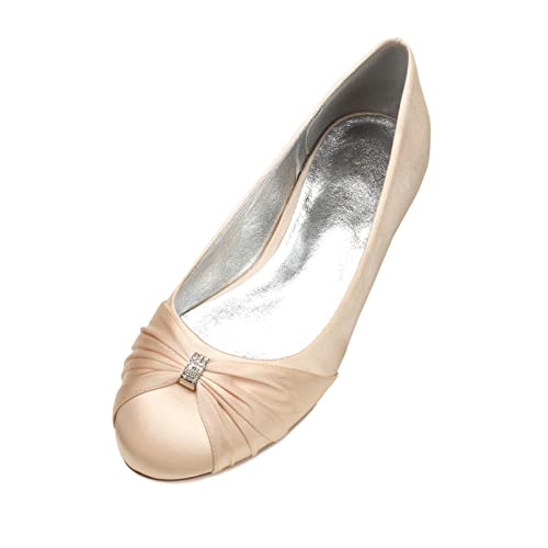Flache Schuhe Zum Kleid für Damen Pumps Bequeme Runde Zehen Elegant Flache Schuhe Braut Abend Party Schuhe,Champagne,43 EU Flache Schuhe Zum Kleid für Damen Pumps Bequeme Runde Zehen Elegant Flache Schuhe Braut Abend Party Schuhe,Champagne,43 EU von WangSiwe
