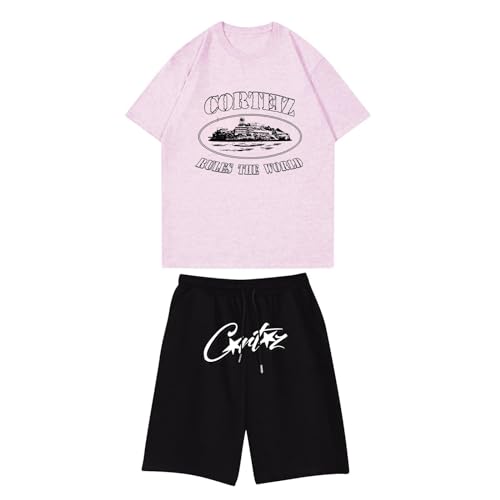 WangYangg 2-Teiliges Corteiz Jogger Herren Trainingsanzug,Einfache Corteiz T-Shirts + Shorts Anzug, Corteiz Laufanzug, Corteiz Sportanzug,Tracksuit,Corteiz Laufanzug,Damen Kurz Corteiz Tracksuit von WangYangg