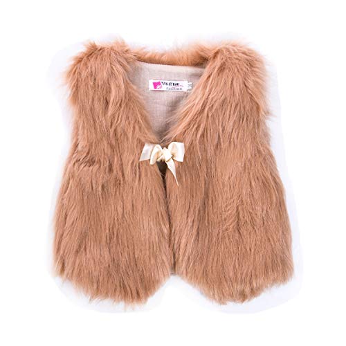 Baby Kinder Mädchen Kunstpelz Weste Winter Warme Jacke Mantel Outwear Kleidung (Braun, 5-6 Jahre) von WangsCanis