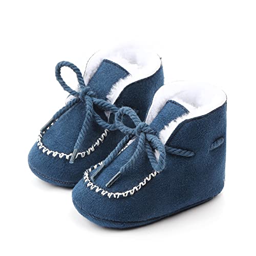 BabyStiefel 0-18 Monate Warmes Rutschfeste Weiche Gummisohle Wasserdicht Stiefeletten Baby Mädchen Jungen Winterstiefel Lauflernschuhe (Dunkelblau, 12-18 Months) von WangsCanis