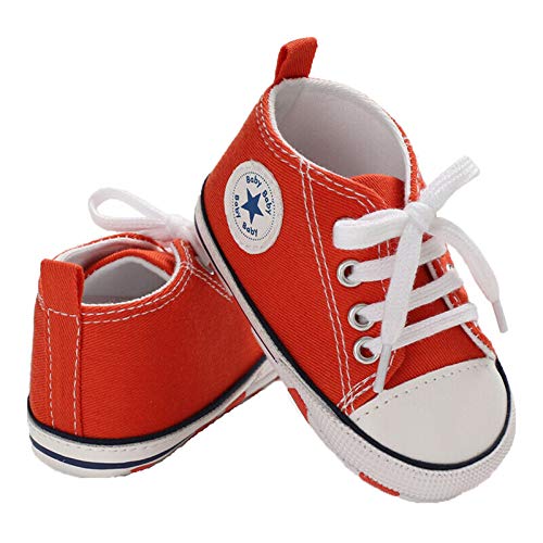 Babyschuhe Baby Junge Mädchen Schuhe Sneakers Weiche Leinwand mit Weichen und Rutschfesten Sohle Für 0-6 6-12 12-18 Monat (Orange, 9-12months(2)) von WangsCanis