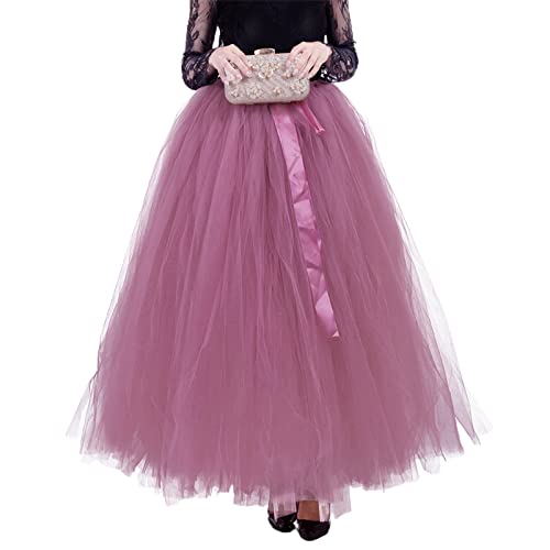 Damen Lange Tüllrock für Hochzeit Foto und Party,1950s Petticoat Ballettrock Unterrock Maxirock Taille mit Verstellbare (Dunkelrosa #2, Einstellbare Größe/99 lb-177 lb) von WangsCanis