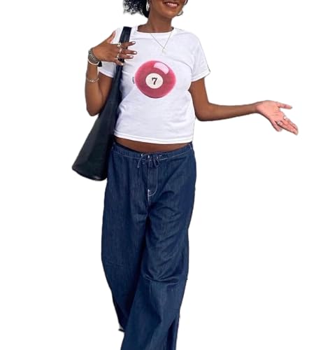 WangsCanis Damen Y2k Graphic Baby T-Shirts Kurzarm Grafikdruck Crop Tops Fairy Grunge E Mädchen Cute Schlank Fit Hemd (Aa White, S) von WangsCanis