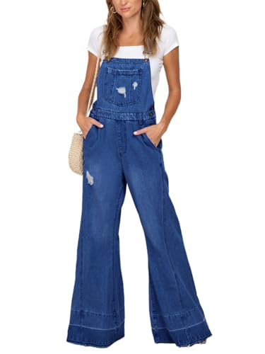 WangsCanis Frauen Denim Latzhose Jeans Overall Ärmellos Locker Geschnitten Lässig Langer Jumpsuit Baggy Jeans Hosen Damen Mädchen Denim Mutterschaft Slingbacks (Dunkelblau, L) von WangsCanis