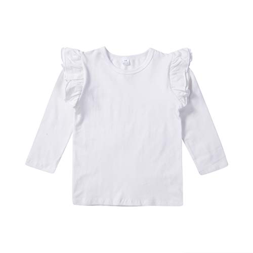 Kinder Basic T-Shirt Baby Mädchen Langarm Rüschen Schulter Tops Einfarbige Bluse Kleinkind Kleidung (Weiß, 1-2 Jahre) von WangsCanis