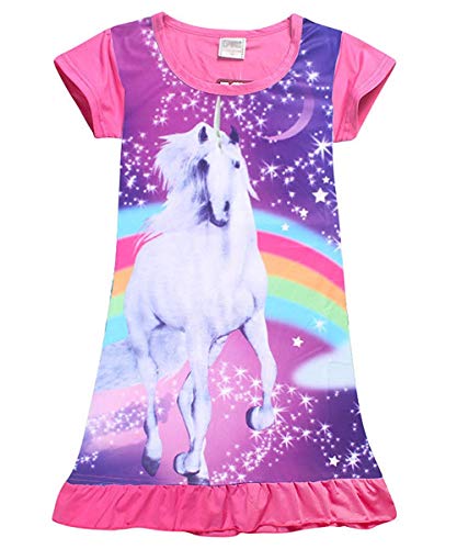 Kinder Mädchen Einhorn Pferd Kleid Nachtwäsche Nachthemd T-Shirt Pyjamas Langarm Tops Kleidung (4-5 Jahre, Rosa) von WangsCanis