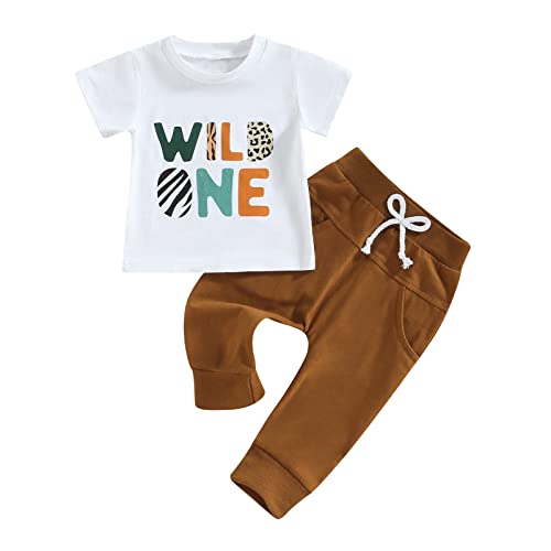 Kleinkind Baby Junge Geburtstag Outfit Wild Print Strampler Leopard Print Strampler Hose Junge Geburtstag Kleidung Set Geburtstag Kleidung Baby Boy 2Pcs Sommerkleider (White1, 12-18 Months) von WangsCanis