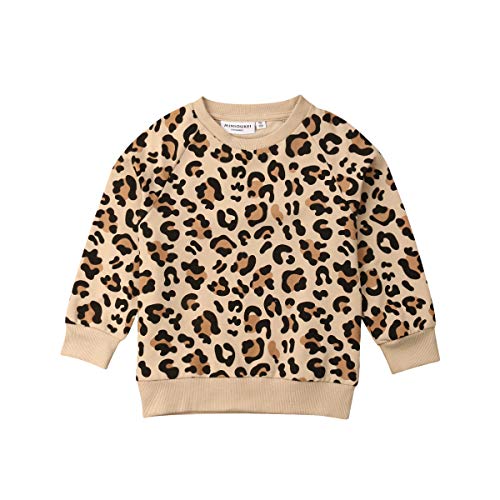 Kleinkind Baby Mädchen Leopardenmuster Sweatshirt T-Shirt Langarm Casual Shirts Pullover Top Herbst Winterkleidung (Khaki, 2-3 Jahre) von WangsCanis