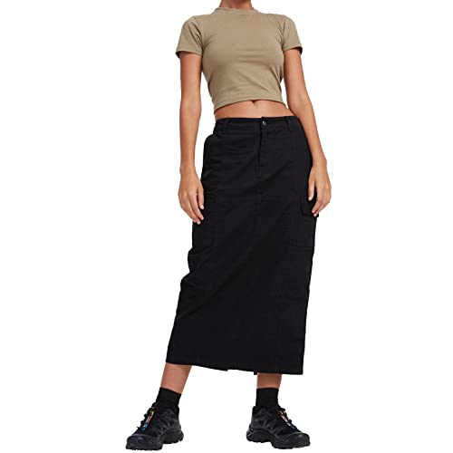 Rock Damen Cargo Skirt Höhe Taille Rockabilly Vintage Freizeitrock Gothic Kleidung Y2K Langer Röcke mit Taschen (Schwarz, S) von WangsCanis